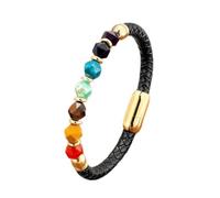 GGYTMQL Charm jewelry Gemstone Bracelet,Beaded Bracelets Natural Polygonal Colorful Stone Beads Braided Leather Rope Bangles Golden Snap Crystal Bracelet Fashion Crystal Jewelry for Men Women