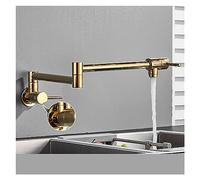 GGYTMQL Chrome Nickel Black Brass Pot Filler Tap Wall Mounted Kitchen Faucet Single Cold Single Hole Tap Rotate Folding Spout(C-Brushed Gold)