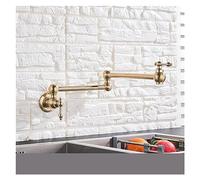 GGYTMQL Chrome Nickel Black Brass Pot Filler Tap Wall Mounted Kitchen Faucet Single Cold Single Hole Tap Rotate Folding Spout(C-Brushed Gold)