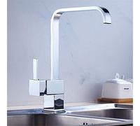 GGYTMQL Copper Kitchen Faucet Square Rotary Kitchen Sink Faucet Cold and Hot Water Mixer Single-Handled Electroplating Double Lead-Free