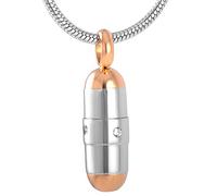 GGYTMQL Cremation Necklack for Ashes Inlaid Crystal Two-Color Stainless Steel Capsule Commemorative Human Souvenir Cremation Ashes Necklace Pendant