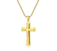 GGYTMQL Cross Necklace for Men, Stainless Steel Mens Cross Chain, Cubic Zirconia Cross Crucifix Pendant Necklaces Jewelry Gift Wheat Chain 18-24 Inch, 20 Inches, Stainless Steel, No