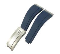 GGYTMQL Curved End Metal Link Rubber Watchband 20mm for GMT Slide Lock Buckle Silicone Sport Watch Strap