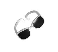 GGYTMQL Cute Eyeglasses 925 Sterling Silver Statement Ring for Women Fashion Unique Adjustable Black Enamel Open Wrap Finger Rings Comfort Fit Creative Birthday Holiday Jewelry