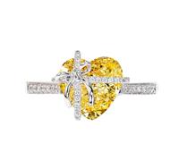 GGYTMQL Dainty Cute 925 Silver Pink Heart Shaped Zircon Ring Bow Tie Ring for Women Anniversary Wedding Engagement Promise Rings CZ Diamond Eternity Band Opening Adjustable Ring (Yellow)