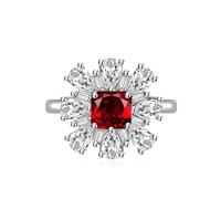 GGYTMQL Delicate Sunflower Cubic Zirconia Wedding Ring Square Cut Simulated Diamond Engagement Band for Women 925 Silver Pink Ruby Topaz Sapphire Anniversary Eternal Promise Open Adjustable