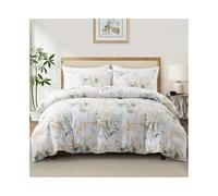 GGYTMQL Down Quilt Set, Microfiber Breathable Fabric, Plant Print Home Decor, Four Seasons Universal Bedding, Zipper Fixed Corner Strap Design