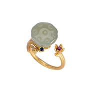GGYTMQL EarChinese Style Vintage Adjustable Ring - S925 Hetian Jade Open Ring,Inlaid Seed Meat Stackable Joint Finger Ring,Unique for Her