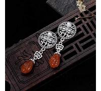 GGYTMQL Earrings for Women, Chinese Eardrop Earrings S Butterfly Earrings Natural Southern Red Agate Magnolia Earrings Retro Woman EarringsLike my