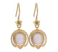GGYTMQL Earrings for Women, Chinese Eardrop Earrings S Classic Plated Nephrite White Jade Sapphire Plum Blossom Sapphire Earrings