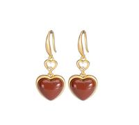 GGYTMQL Earrings for Women, Chinese Eardrop Earrings S Natural Southern Red Agate Heart-Shaped Personality Fashion Temperament Female Plated Earrings