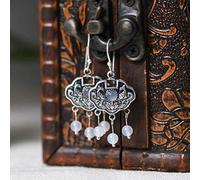 GGYTMQL Earrings for Women, Chinese Style Eardrop Earrings S925 Retro Art Fashion Fish Chalcedony Tassel Jewelry Earrings Women White Chalcedony