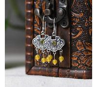 GGYTMQL Earrings for Women, Chinese Style Eardrop Earrings S925 Retro Art Fashion Fish Chalcedony Tassel Jewelry Earrings Women White Chalcedony