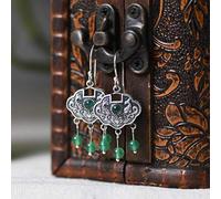 GGYTMQL Earrings for Women, Chinese Style Eardrop Earrings S925 Retro Art Fashion Fish Chalcedony Tassel Jewelry Earrings Women White Chalcedony