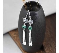 GGYTMQL Earrings for Women, Chinese Style Eardrop Earrings S925 Retro Handicrafts Gluttonous Malachite Long Tassel Earrings Feminine Art Earrings