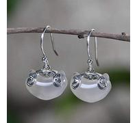 GGYTMQL Earrings for Women, Chinese Style Eardrop Earrings S925 Vintage Handicraft White Chalcedony Earrings Female Fish Temperament Earrings