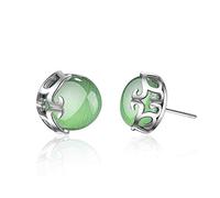 GGYTMQL Earrings for Women, Green Cat's Eye Hollow Half Flower Earrings Simple Personality Earrings Clear Jewelry, Green Opal,