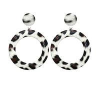 GGYTMQL Earrings for Women, Hole Earring Set Pu Leather Earrings Trend Exaggerated Large Round Leopard Print Earrings Dangle Earrings for Women
