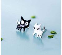 GGYTMQL Earrings for Women, S925 Earrings Female Korean Fashion Personality Black and White Cat Cute Animal Earrings