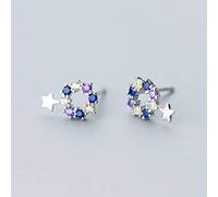 GGYTMQL Earrings for Women, S925 Earrings Female Korean Round Hollow Inlaid Colored Diamonds Personality Five-pointed Star EarringsColorful Diamonds