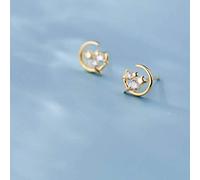 GGYTMQL Earrings for Women, S925 Earrings Female Korean Style Literary Style Cute Moon Kitty Diamantor