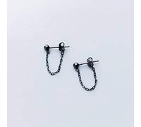 GGYTMQL Earrings for Women, S925 Earrings Female Korean Style Simple Light Pearl Back Hanging Ear Chain Temperament Cap Girlblack