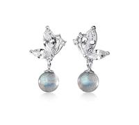 GGYTMQL Earrings for Women, S925 Earrings Female Korean Temperament Cute Diamond Butterfly Earrings Sweet Moonstone Short Earrings