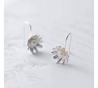 GGYTMQL Earrings for Women, S925 Sen Literary Style Daisy Flower Ear Hook Delicate Lady Small Pearl Earring Woman