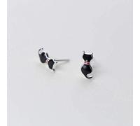 GGYTMQL Earrings for Women, S925 White Earrings Women Korean Simple Black Cat Earrings Cute Animal Female One pair
