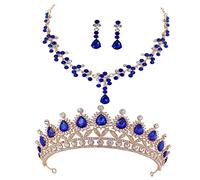 GGYTMQL Elegant Wedding Crown Jewelry Set Tiara Necklace Earrings for Bride Bridesmaid