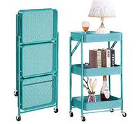 GGYTMQL Exquisite Bathroom Shelves Carts,Trolley Wheeled Bedroom Practical Folding Shelf with 4 Casters Easy to Move with Metal Mesh Basket Bathroom Folding Shelf for Bathroom, Kitchen,Black