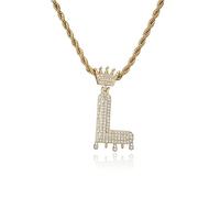 GGYTMQL Fashion Crown Teardrop Letters New Hip Hop 26 Pendant Necklace Real Plated Punk Jewellery