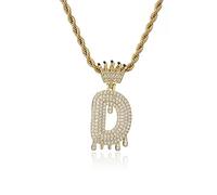 GGYTMQL Fashion Crown Teardrop Letters New Hip Hop 26 Pendant Necklace Real Plated Punk Jewellery