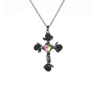 GGYTMQL Fashion Personality Vintage Old Rose Cross Necklace Diamond Rose Pendant Necklace