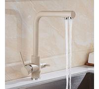 GGYTMQL Faucets,Faucet Beige Modern Kitchen Faucet，3 Way Kitchen Tap with Filter Water Way, Dual Handle Drinking Water Taps 3 Way Bronze Kitchen Mixer Tap Spin with Accessories