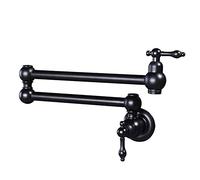 GGYTMQL Faucets Pot Filler Brass 2 Handles One Hole Wall Mounted Sink 360°Rotation Folding Single Cold Tap, Kitchen Sink Faucet with Double Joint Swing Arms,Brushed Gold(Brushed Gold)