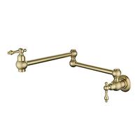 GGYTMQL Faucets Pot Filler Brass 2 Handles One Hole Wall Mounted Sink 360°Rotation Folding Single Cold Tap, Kitchen Sink Faucet with Double Joint Swing Arms,Brushed Gold(Brushed Gold)