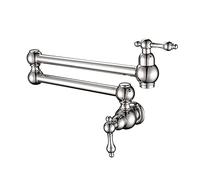 GGYTMQL Faucets Pot Filler Brass 2 Handles One Hole Wall Mounted Sink 360°Rotation Folding Single Cold Tap, Kitchen Sink Faucet with Double Joint Swing Arms,Brushed Gold(Brushed Gold)
