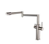 GGYTMQL Faucets Pot Filler Folding Deck Mount Kitchen Sink Faucet with Stretchable Double Joint Swing Arm, Direct Drinking Tap, Brass Two Handles Single Hole Mixer Tap,Brushed,A(Black,Grey)