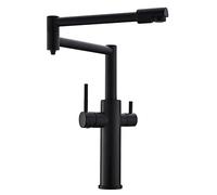 GGYTMQL Faucets Pot Filler Folding Deck Mount Kitchen Sink Faucet with Stretchable Double Joint Swing Arm, Direct Drinking Tap, Brass Two Handles Single Hole Mixer Tap,Brushed,A(Black,Grey)