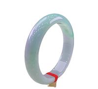 GGYTMQL Female Jade Bangle, Floating Flower Translucent Jade Bangle, Half Light Green Half Light White Natural Round Jade Bracelet, for Girlfriend, for Mother, with Jewelry Box, 54-62mm,58mm
