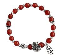 GGYTMQL Feng Shui Amulet Wealth Bracelet Natural Red Agate S925 Sterling Silver Beads Charms Bracelet Chinese Gifts for Attract Money for Good Fortune Courageous Bring Prosperity Cinnabar