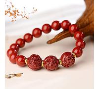 GGYTMQL Feng Shui Amulet Zodiac Bracelet Natural Cinnabar Gemstone Energy Charm Stretchy Bracelet Talisman for Prosperity Cinnabar (Color : Tiger horse dog, Size : 10mm)