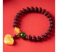 GGYTMQL Feng Shui Bracelet for Women Natural Cinnabar Jasper Pumpkin Beeswax Ruyi Lock Longevity Lock Pendant Bead Bracelet Amulet Attract Money Cinnabar
