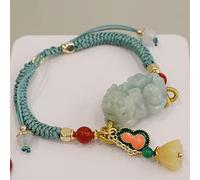 GGYTMQL Feng Shui Bracelet Pixiu/Pi Yao Bracelet Natural Jade Bracelet Calabash/Wu Lou Pendant Charm Good Luck Bracelet Jade Amulet Adjustable Lucky Handmade Buddhist Bracelet for Women Cinnabar