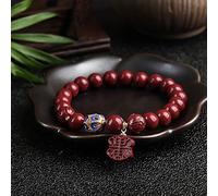 GGYTMQL Feng Shui Wealth Lucky Bracelet Natural Cinnabar Ruyi Tassel Accessories Cloisonne Bead Carved Lotus Bracelet Elastic Bangle for Women Cinnabar