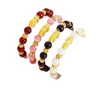 GGYTMQL Feng Shui Wealth Pixiu/Piyao Buddha Beads Bracelet Natural Black Obsidian Garnet Gemstone Energy Bracelet Adjustable Ward Off Evil Spirits for Women Girl,Red Cinnabar (Color : Gold)