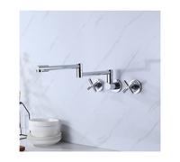 GGYTMQL Filler Faucet,Wall-Mount Folding Brass Double Joint Swivel arm Sink Faucet,Two Cross Handles Kitchen Faucet Pot Filler,Black