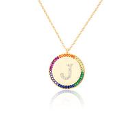 GGYTMQL Flat inlaid Zirconium 26 Letter A-Z Necklace For Women Round Crystal Rainbow Pendant Copper Zircon Christian Jewelry