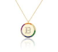 GGYTMQL Flat inlaid Zirconium 26 Letter A-Z Necklace For Women Round Crystal Rainbow Pendant Copper Zircon Christian Jewelry